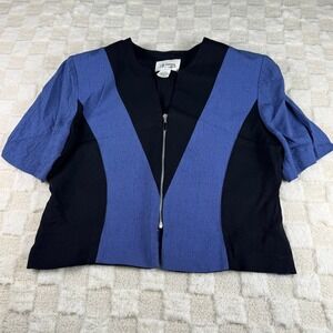 DJ Summers Vintage Colorblock Zip Front Short Sleeve Top Blue Black Size 12